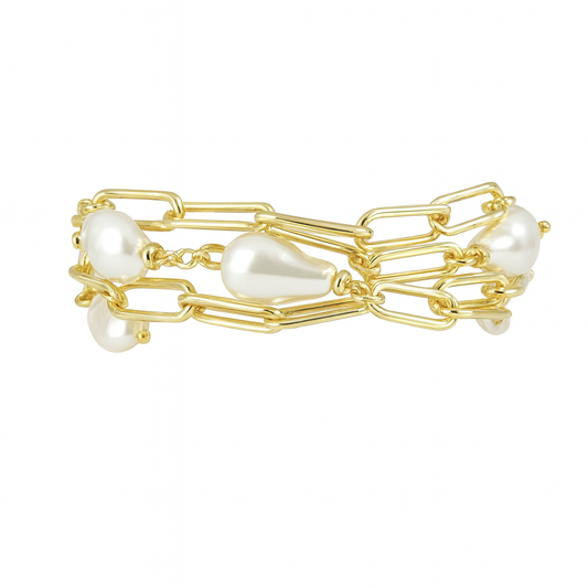 Multi row Paper clip & pearl bracelet